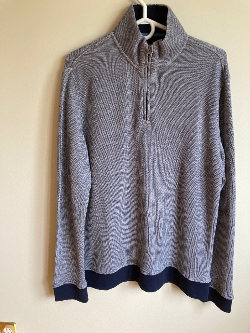 Chaps Grey Navy Quarter Zip Pullover L
